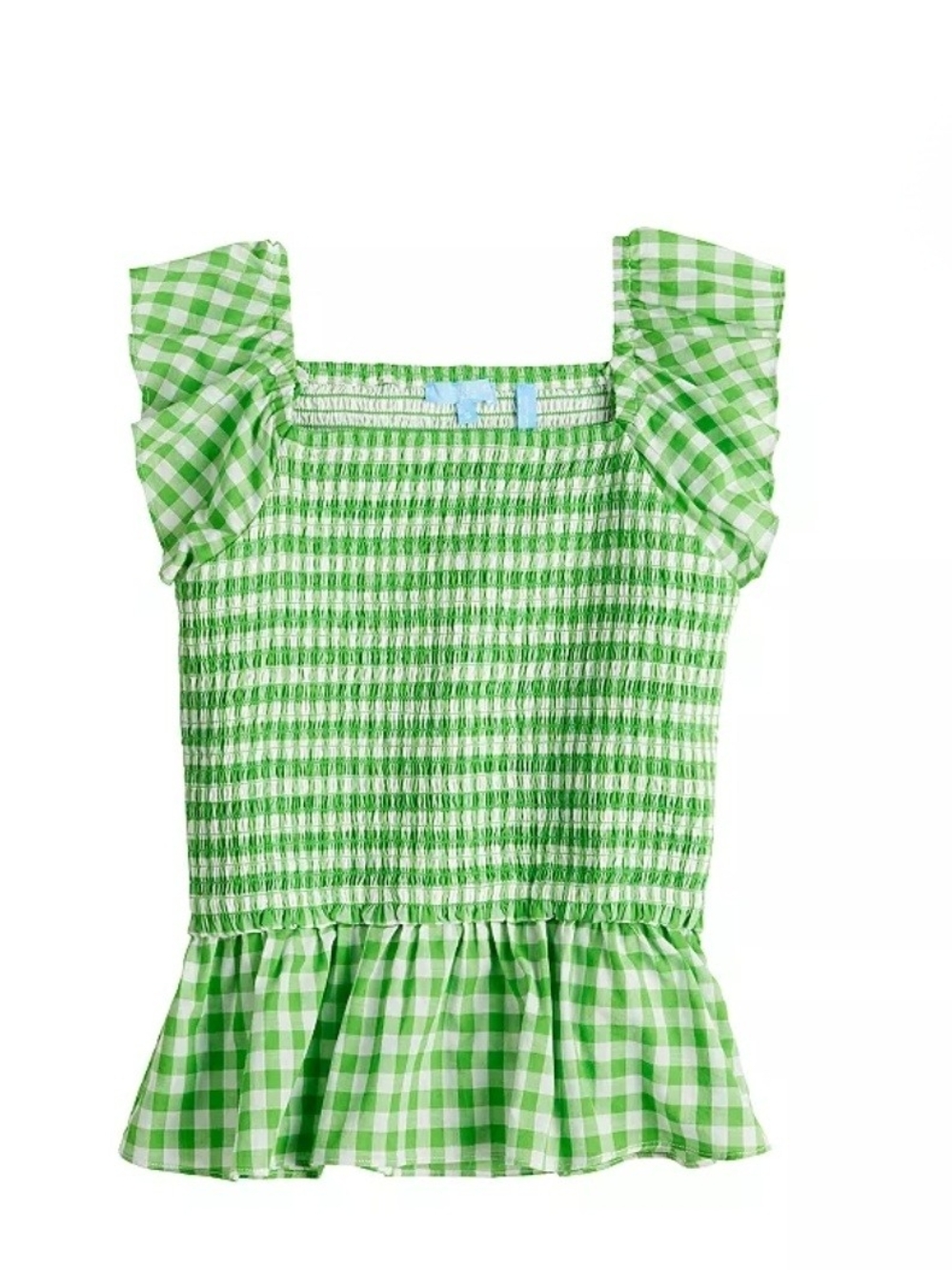 Draper James RSVP Smocked Peplum Top XXL Green Gingham Ruffle Cottagecore